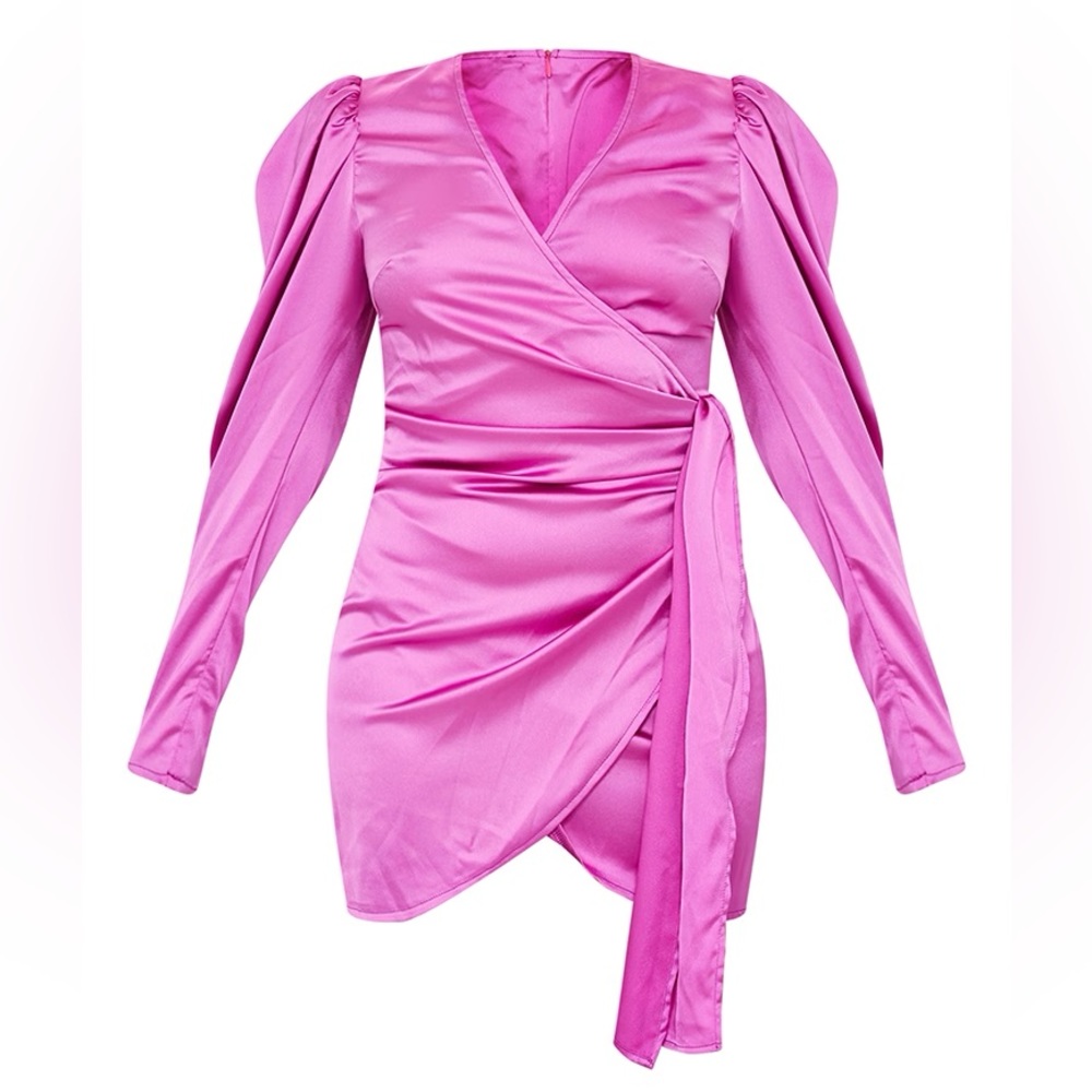Size 2 Pretty Little Thing Petite Purple Satin Tie Waist Bodycon Dress